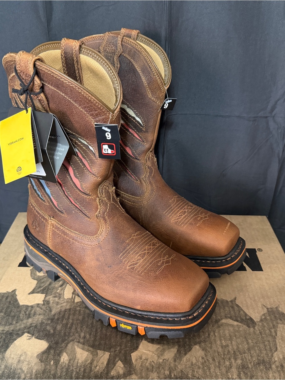 Men's Cody James Brown Work Boots with Orange Accents
